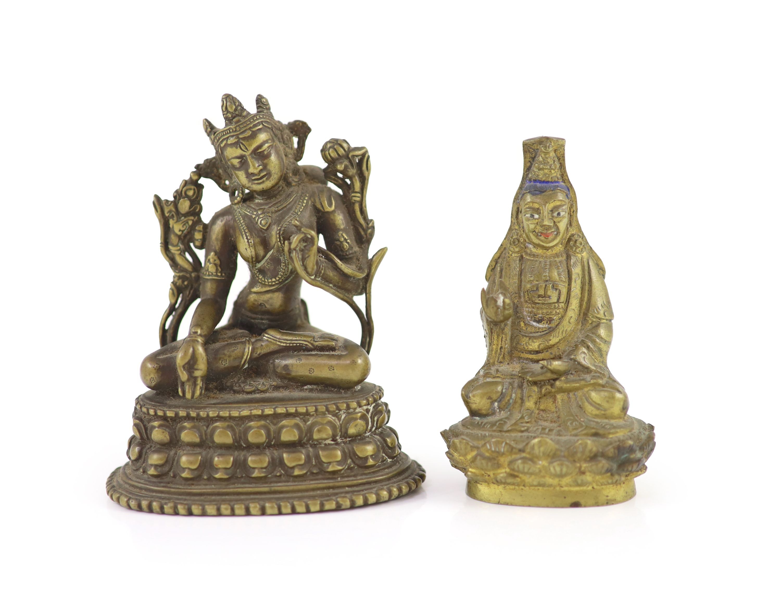 Two Himalayan bronze figures of Bodhisattvas, 19th/20th century, 11.5 and 9.8cm high
